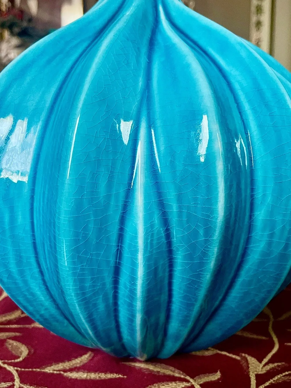 ♥️ Large Turquoise Ribbed Ceramic Vase - Decorative Home Accent